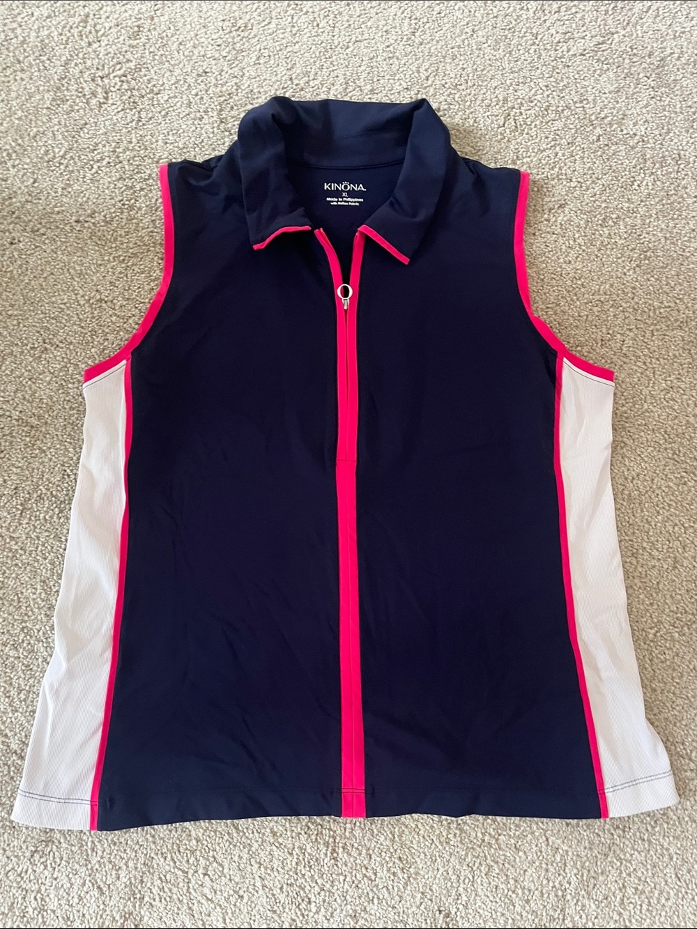 Kinona Navy Top with Hot Pink Trim and White Panels